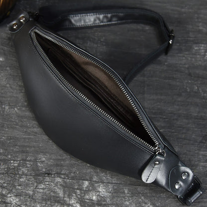 Sigrid Smooth Black Leather Waist Bag | Smooth Black Leather Fanny Pack-3